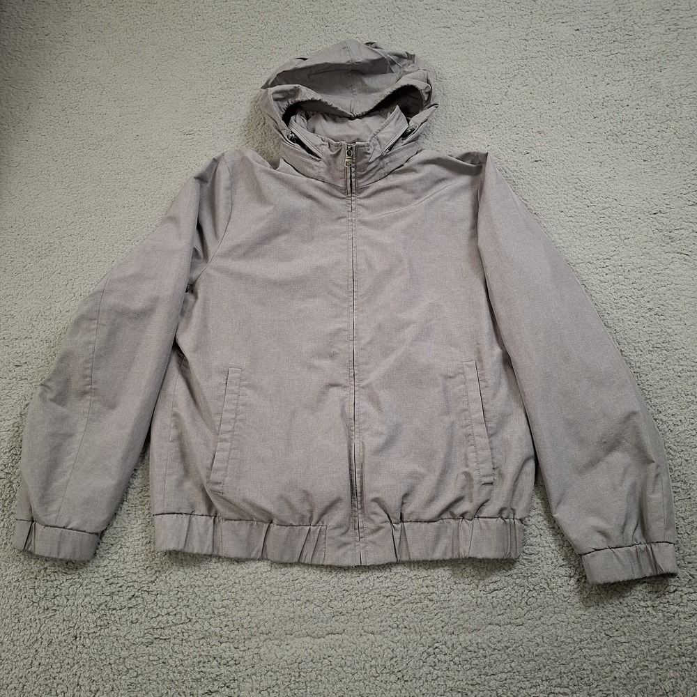 Banana Republic Mens L Water Repellent Bomber Jacket Hidden Hood Fleece Lined